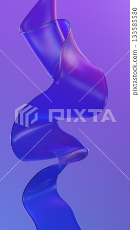 Transparent glossy glass ribbon. Curved wave in motion.  133585580