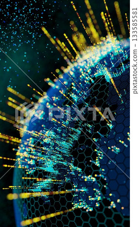 Blue vivid image of Globe Hologram Blue Background 133585581