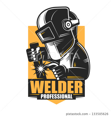 welding logo vector silhouette design, welder logo icon silhouette, vector silhouettes of workers welding metal, fabrication work vector silhouette logo design on white background 133585626