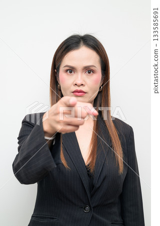 Asian Business Woman Pointing at You Studio Portrait on White Background Asian Business Woman Pointing at You Studio Portrait on White Background 133585691