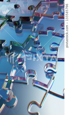Metallic Puzzle Pieces: Iridescent Interlocking Shapes Create Colorful Abstract Art and Design 133585766