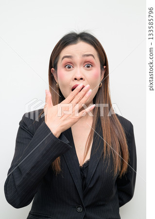 Surprised Asian Business Woman Studio Portrait on White Background Surprised Asian Business Woman Studio Portrait on White Background 133585796
