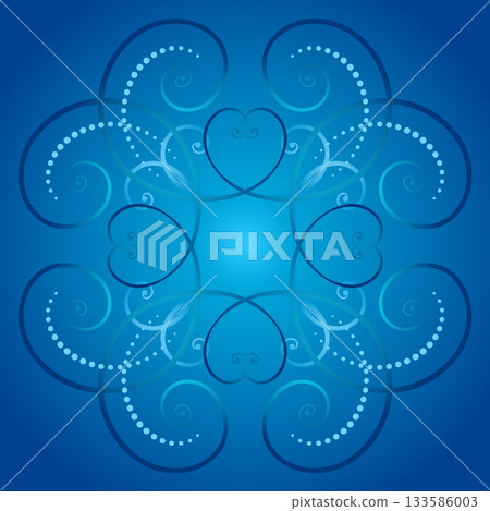 Elegant design element of blue curls on gradient blue background. Water vector illustration. Ethnic folk ornament in nordic style. Monochrome ornamental decor of swirls. Winter holiday decor. Elegant design element of blue curls on gradient blue background. Water vector illustration. Ethnic folk ornament in nordic style. Monochrome ornamental decor of swirls. Winter holiday decor. 133586003