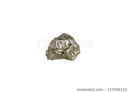 pyrite mineral stone macro on white background 133586128