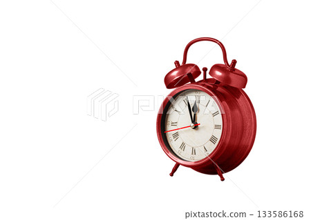 retro clock, watch, pointer clock, red color alarm clock on isolated white background retro clock, watch, pointer clock, red color alarm clock on isolated white background 133586168