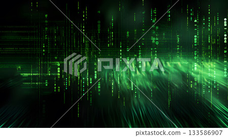 Matrix-inspired encryption screen with falling green code. Matrix-inspired encryption screen with falling green code. 133586907