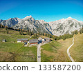 Walderalm Gnadenwald scenic landscape view Nordkette mountain alps in Tyrol aerial view of Alps near Innsbruck Austria 133587200