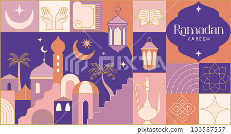 Ramadan Kareem background in modern geometric style. Islamic greeting card, poster and banner 133587557