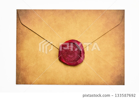 Vintage Sealed Envelope. An aged paper envelope sealed with a red wax stamp Vintage Sealed Envelope. An aged paper envelope sealed with a red wax stamp 133587692