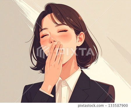 一幅打哈欠的女商人的插圖 133587900