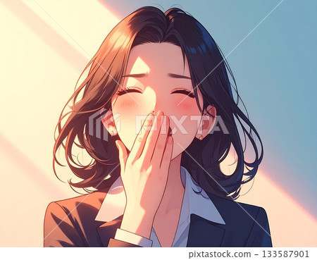 一幅打哈欠的女商人的插圖 133587901