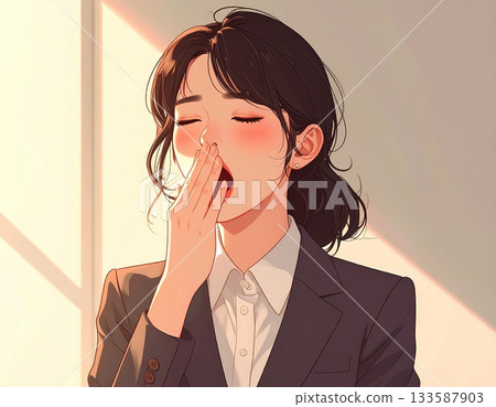 一幅打哈欠的女商人的插圖 133587903
