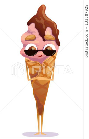 Cool colorful ice cream cone with sunglasses. Ice cream, cone, sweet, character, sunglasses, cool Cool colorful ice cream cone with sunglasses. Ice cream, cone, sweet, character, sunglasses, cool 133587928