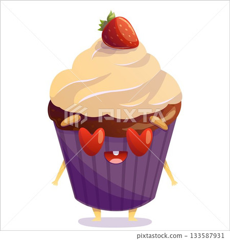 Vector illustration of a cake in love. Cake, character, love, holiday, vector, joy, sweet, fun, Valentine's Day 133587931