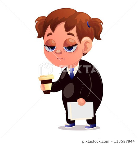 Vector illustration of a tired worker. Worker, office, fatigue, exhaustion, schedule, computer, coffee, burnout, stress, confusion Vector illustration of a tired worker. Worker, office, fatigue, exhaustion, schedule, computer, coffee, burnout, stress, confusion 133587944