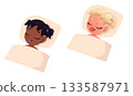 Flat design of kids with tape on mouth in bed 133587971
