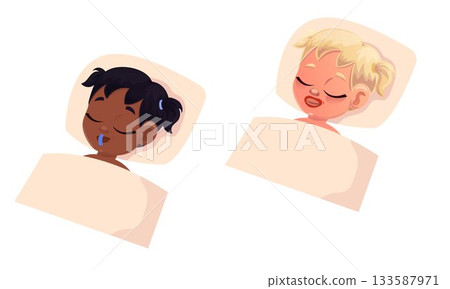 Flat design of kids with tape on mouth in bed 133587971