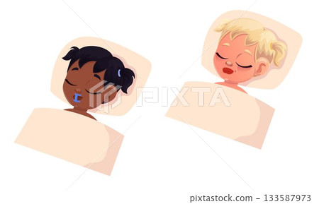 Flat design of kids with tape on mouth in bed 133587973