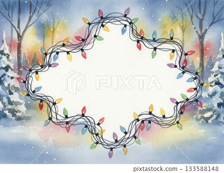水彩風格的聖誕裝飾品，中間留有文字空間 133588148