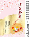 A gorgeous New Year's card template featuring cherry blossoms and gold leaf - Year of the Horse Ema 2026 133588831