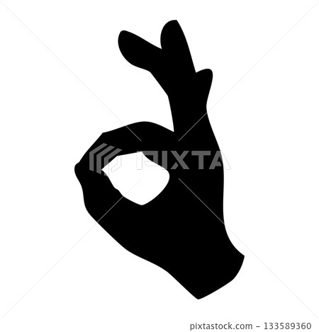 OK手勢輪廓 | 手指畫圈手勢 | 純黑色圖標 133589360
