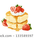 Hotcakes topped with strawberries 133589397