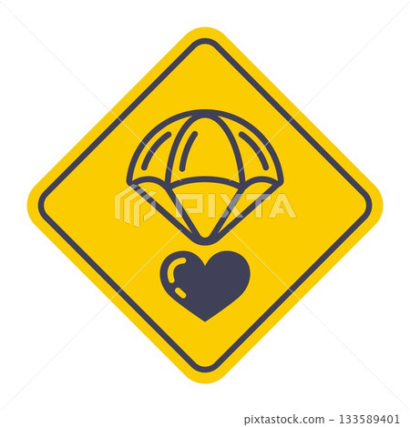 Parachute icon with a heart falling from the sky. Parachute icon with a heart falling from the sky. 133589401