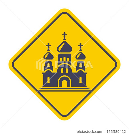 Orthodox Church black icon. Temple in Russia. 133589412