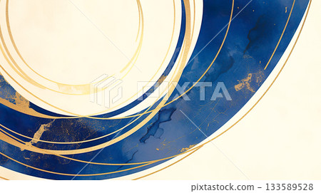 Illustration of gold and navy blue lines forming a circle on a white background Illustration of gold and navy blue lines forming a circle on a white background 133589528