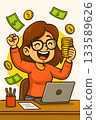A woman happy with money, cartoon illustration. Smart investment 133589626