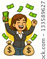A businesswoman happy with money, cartoon illustration. Smart investment 133589627