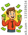 An office worker happy with money, cartoon illustration. Smart investment 133589634
