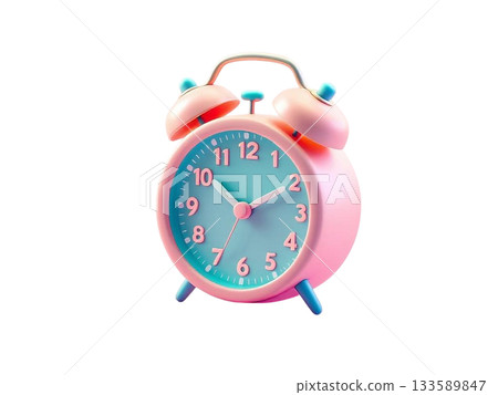 3D alarm clock icon with vibrant colors for time management, wake up reminders, and productivity tools 133589847