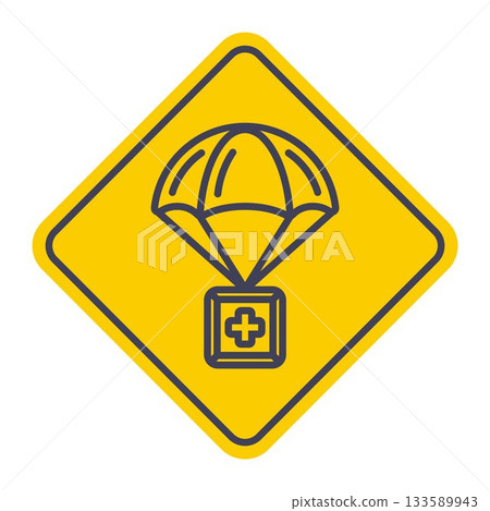 Black parachute icon with medical assistance. 133589943