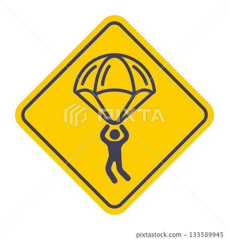 Black icon of a parachutist falling from the sky. Black icon of a parachutist falling from the sky. 133589945