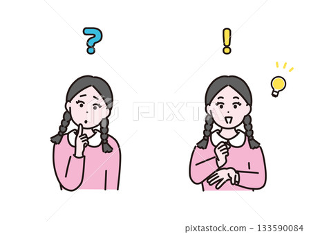 Illustration set of a thinking girl and an inspired girl Illustration set of a thinking girl and an inspired girl 133590084