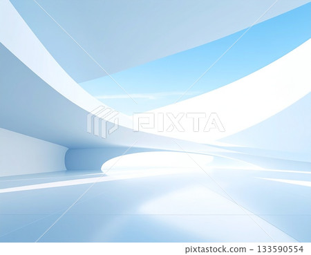 An abstract space where soft curves intersect and gentle gradation light spreads. 133590554