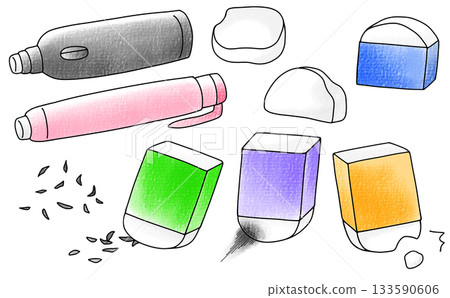 Loose and simple eraser set, analog style Loose and simple eraser set, analog style 133590606