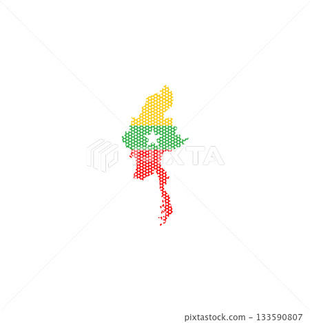 Myanmar map with flag style 133590807