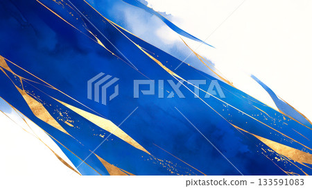 Vibrant blue and gold paint on a white background 133591083