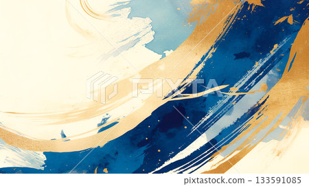Vibrant navy blue and gold paint on a white background Vibrant navy blue and gold paint on a white background 133591085