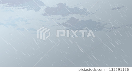 Heavy rain in minimalist coudscape with dusk sky horizontal background graphic illustration have blank space. 133591126