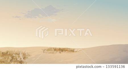 Grass bush in minimalist desert landscape in the morning illustrated have blank space. Grass bush in minimalist desert landscape in the morning illustrated have blank space. 133591136