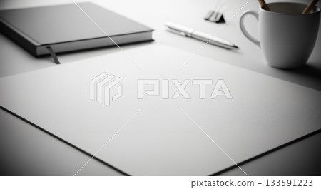 Blank paper and pen on a desk: monochrome stylish background Blank paper and pen on a desk: monochrome stylish background 133591223