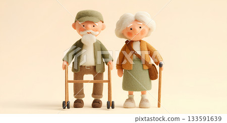 A gentle scene of two elderly people using walkers for rehabilitation / Mamio Design Welfare and Care Series A gentle scene of two elderly people using walkers for rehabilitation / Mamio Design Welfare and Care Series 133591639