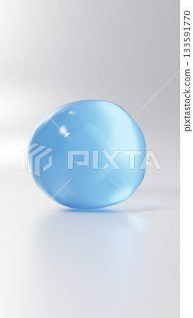 Light blue round liquid on a white background. Water droplets. 3D image. (Portrait) Light blue round liquid on a white background. Water droplets. 3D image. (Portrait) 133591770