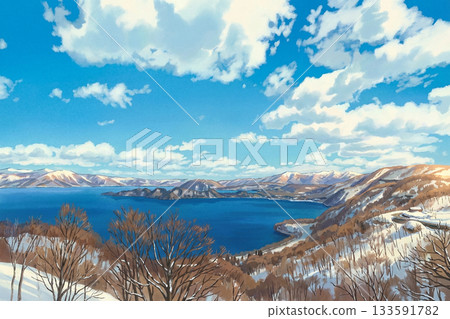冬季的十和田湖：從志明亭展望台看到的十和田湖 133591782