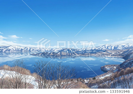 AI-Lake Towada in Winter: Lake Towada as seen from Shimeitei Observatory 133591946