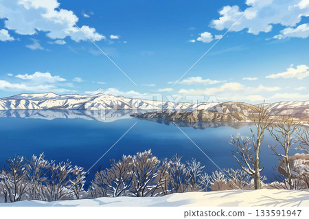 AI-Lake Towada in Winter: Lake Towada as seen from Shimeitei Observatory AI-Lake Towada in Winter: Lake Towada as seen from Shimeitei Observatory 133591947