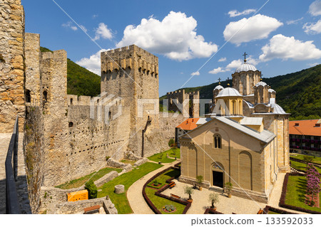 Manasija Monastery Church and Despots Tower on summer day 133592033